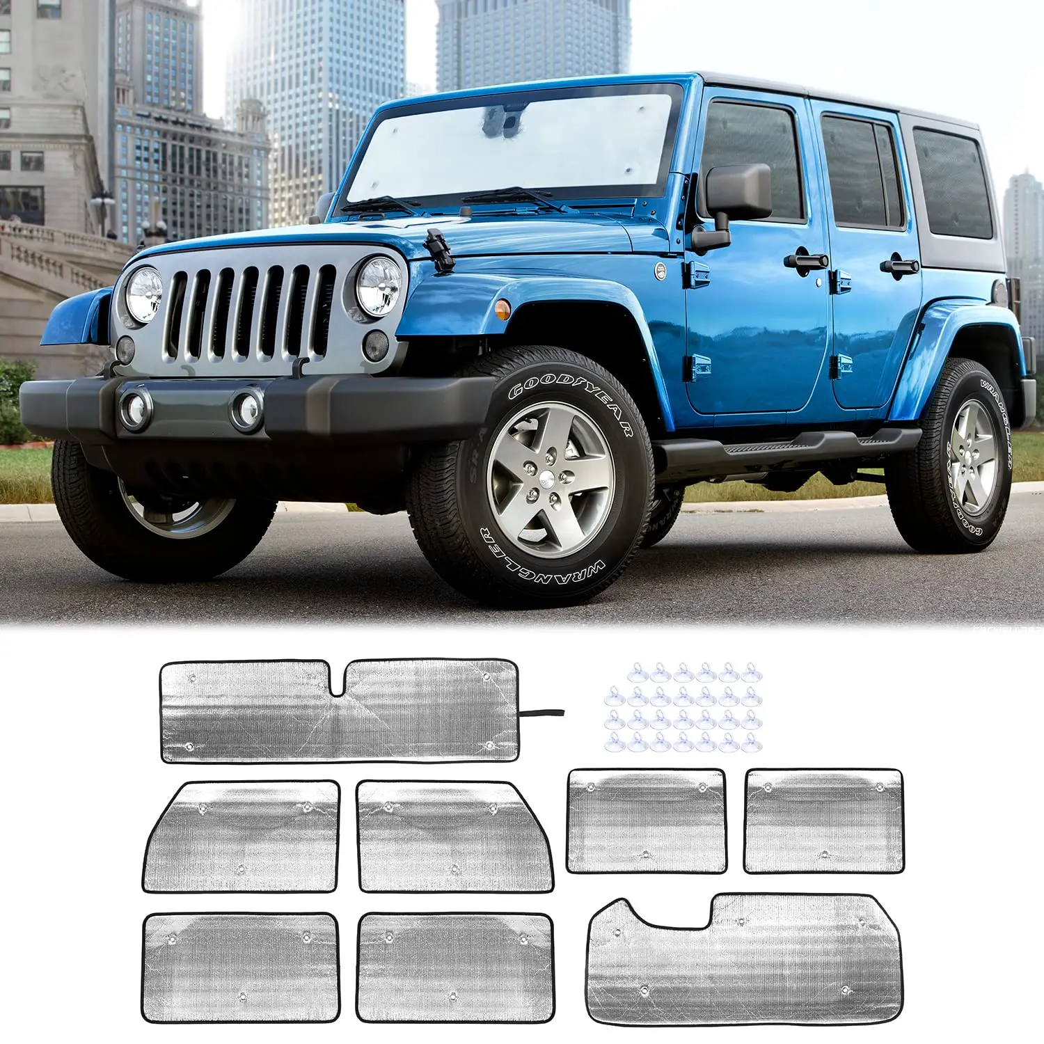 

8pcs Car Sun Shade For Jeep JLU 2018-2025 4 Door Windshield Side Rear Window Heat Insulation UV Blocker
