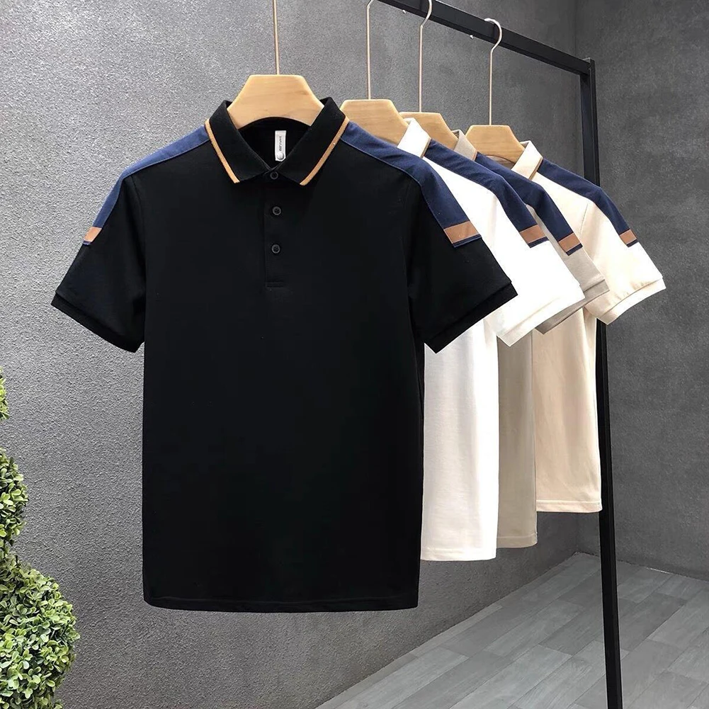 Top Men Shirt Breathable Color Block Korean Style Short Sleeve Simple Summer Youth Popular Top Daily Holiday Male