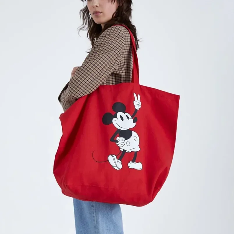 cartoon lady shoulder bag High capacity mickey mouse canves handbag cartoon shopping bag Disney big bag