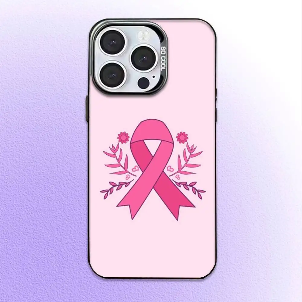 Girl Breast Cancer Pink Ribbon Phone Case For iPhone17,16,15,14,13,12,11 Plus,Pro Max Colored Silver Plated Inside Cover