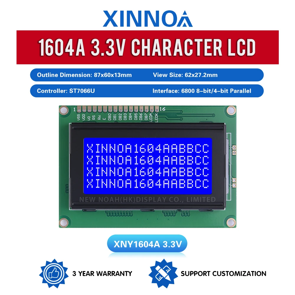 Blue Film White Letters 1604A 3.3V Character LCD Module Display Screen 02*16 16PIN Controller ST7066U Stable Supply Of Goods