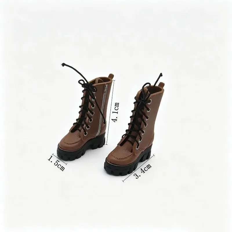1/12 Doll Casual High Ankle Boots 1 Pair Lace Up Side Zipper Thick Sole Mini Footwear for DIY Doll House Display