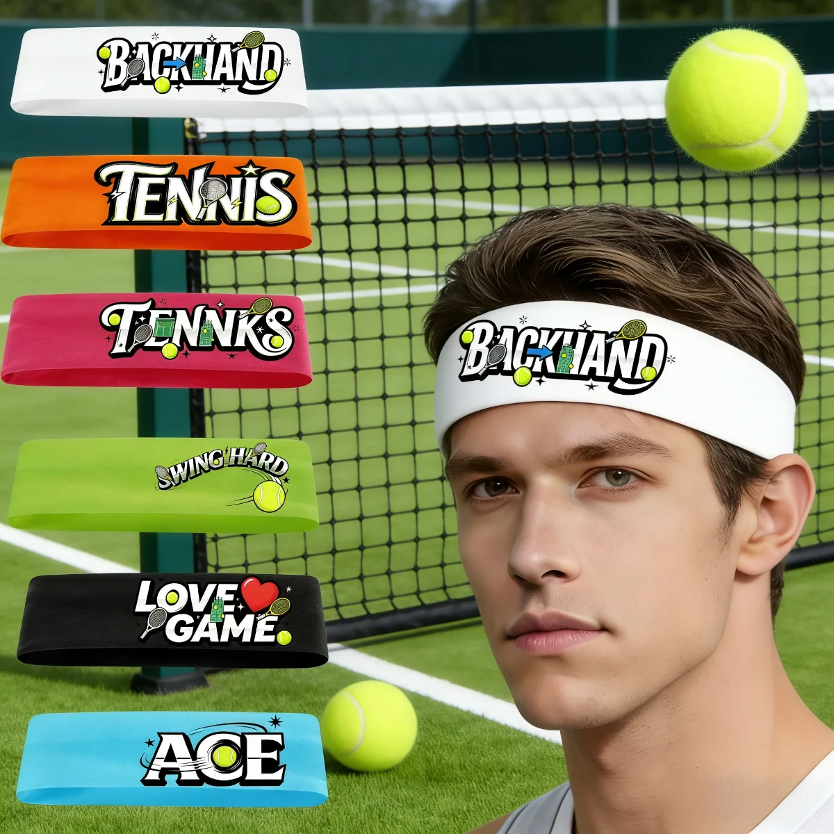 

6PCS Tennis hair Band, anti-slip, sweat-absorbing, high-elasticity headband, fitness hair band