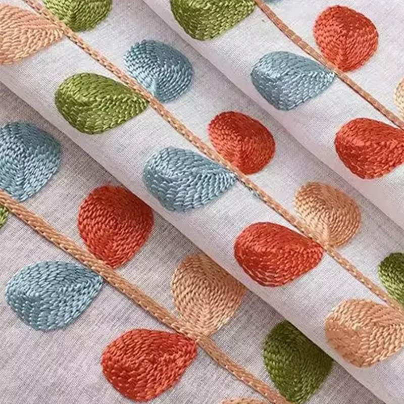 Short Curtains Colorful Leaves for Kitchen Door Cabinet Decor Drapes Cafe Tulle Window Treatments Kitchen Curtains