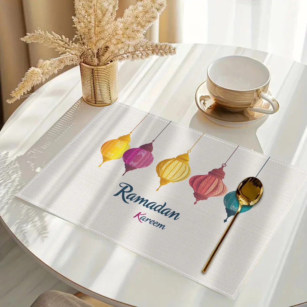 1PC Ramadan Simple Flat Illustration with Color Printed Placemat  - Washable Place Mats for Dining Table Holiday Parties
