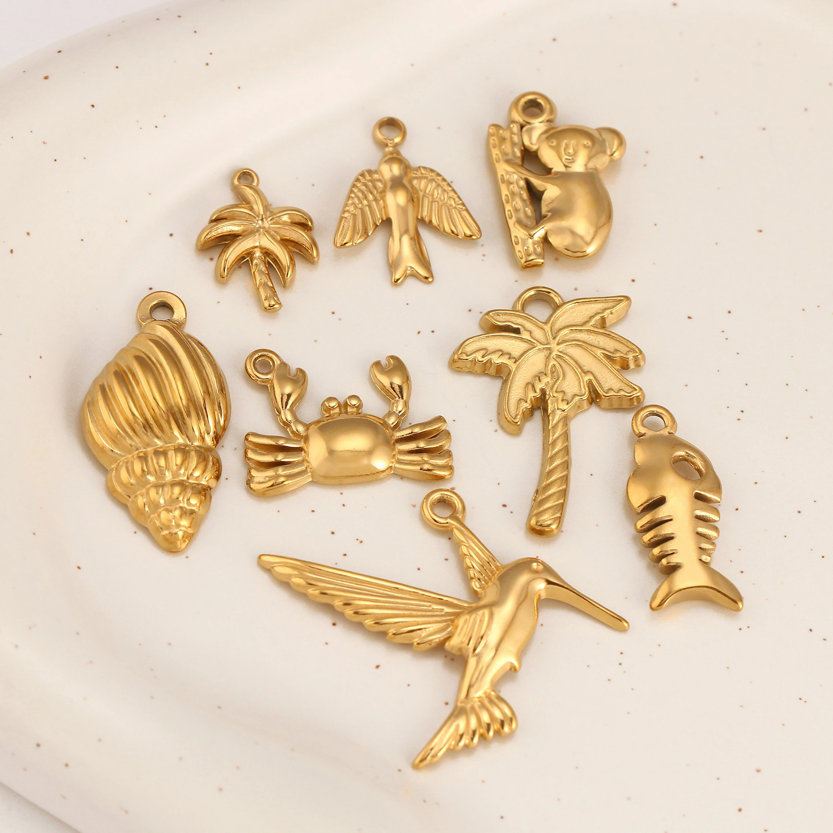 3Pcs Sun Flower/Clovel/Tropical Palm Charms Stainless Steel PVD Gold Plated Women Pendants DIY Necklace Bracelet Jewelry Making view 5