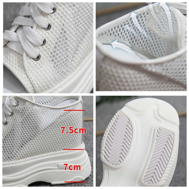 Fujin 14.5cm Air Mesh Denim Stretch Fabric Platform Wedge Fashion Sandals Chunky Sneakers Leather Casual Summer Slippers Shoes