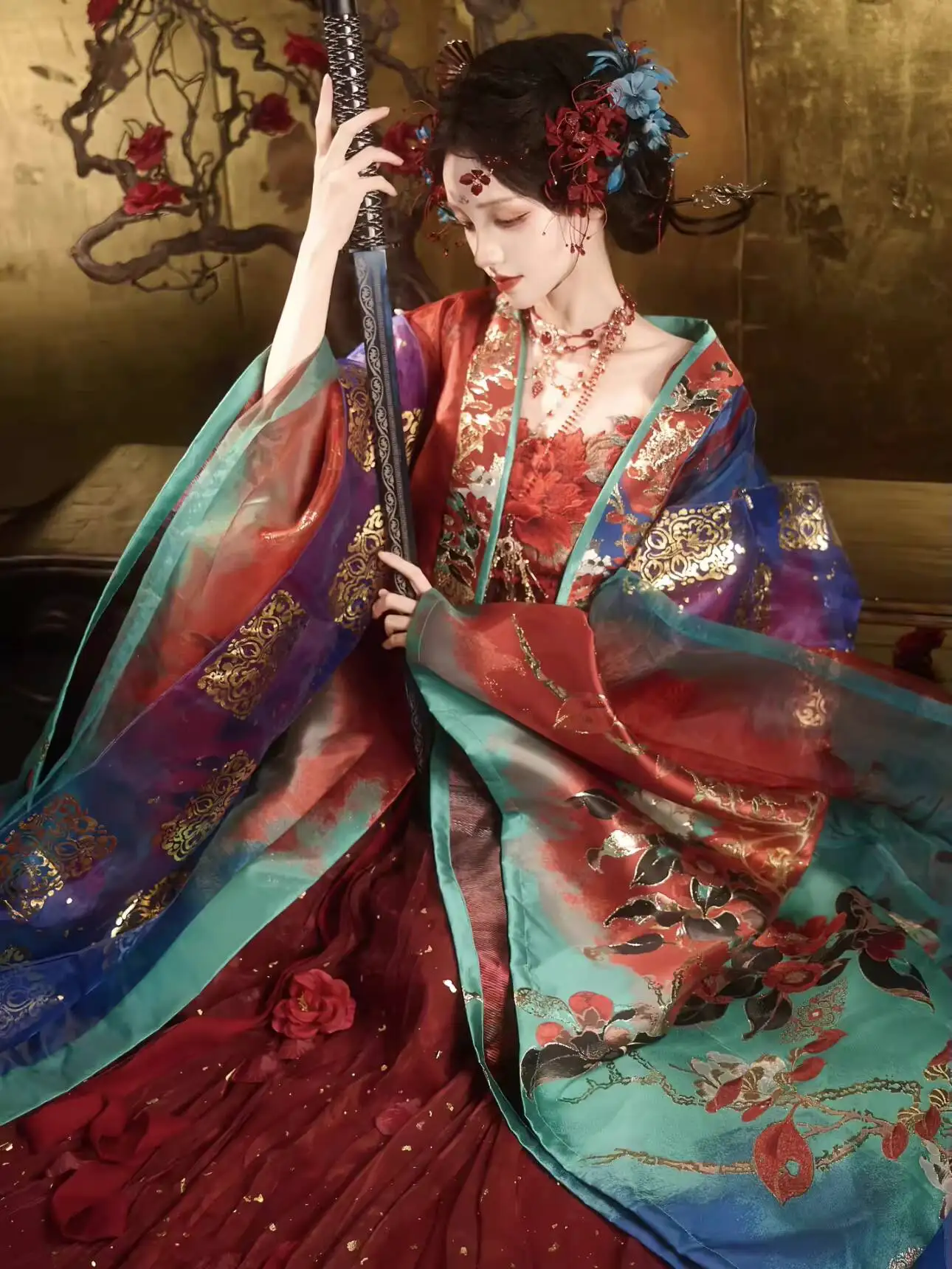 New Hanfu Women Heavy Industry Weaving Gold Large-sleeved Robe Embroidery Terminalia Skirt Fiesta Carnival Halloween Cosplay view 3