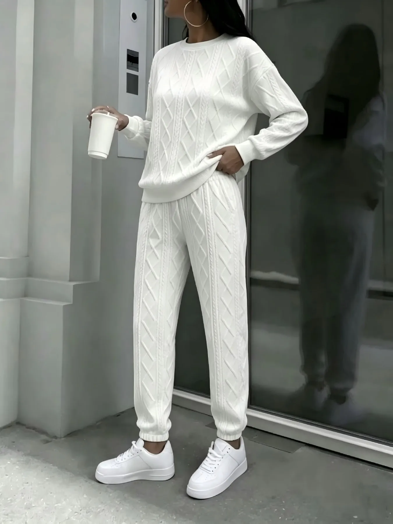 Women Cable Knit Matching Tracksuit Set