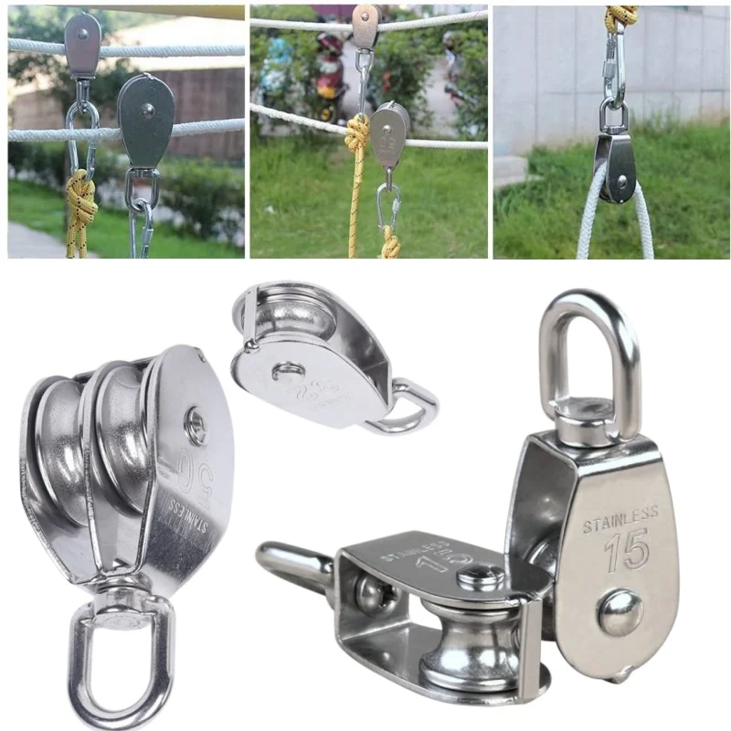 Heavy Duty Single Double Groove Pulley wheels M15-M100 Stainless Steel Traction Wheel Swivel Lifting Rope Pulley Block Tool