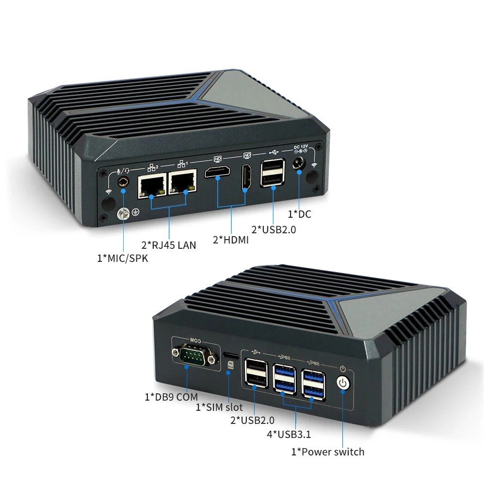 Mini PC Çift Ekran 2x COM RS232 6x USB DDR4 - close-up view