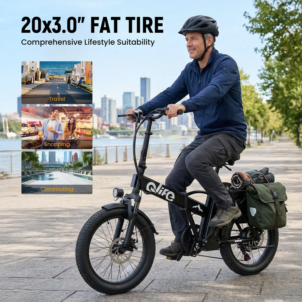 Qlife 20"×3" Fat Tire Foldable Ebike, 1200W Peak Motor 48V 13.5Ah Battery, 28MPH 65Mi Long Range Electric Bicycle image 10