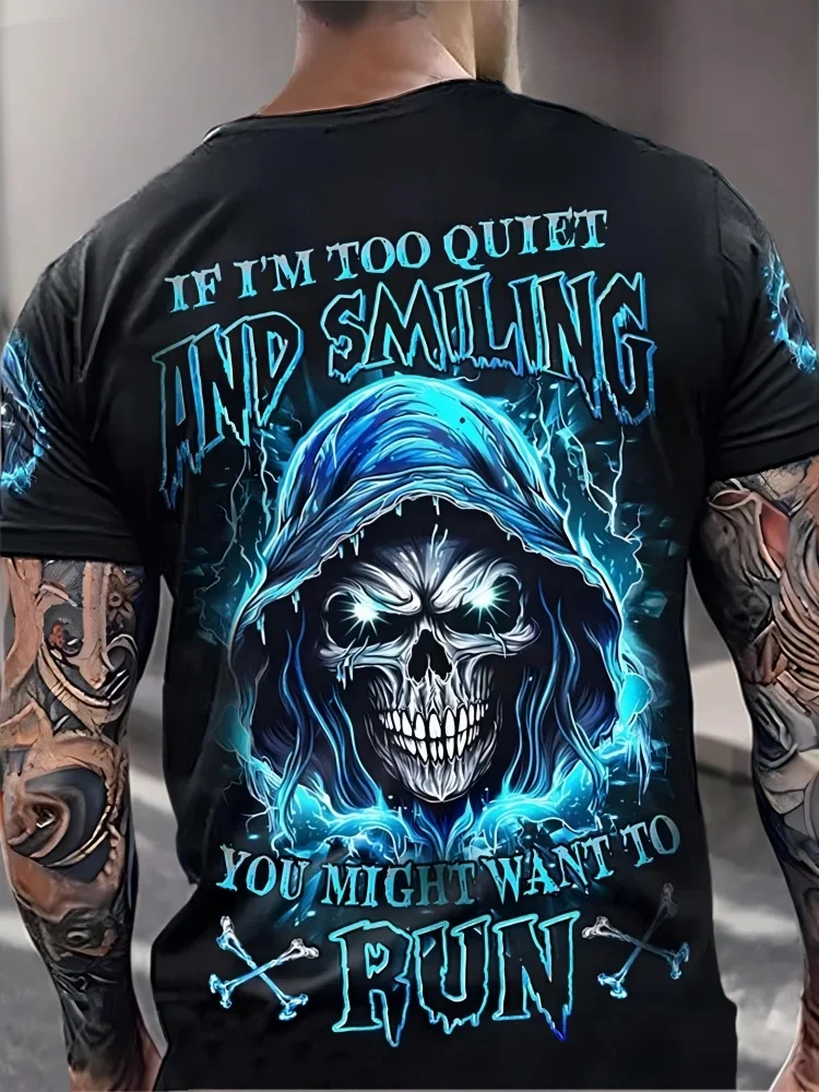 Fashion Men's Skull T-Shirt Dark Gothic Streetwear Tee If I'm Too Quiet Quote Tees Breathable 3D Print Casual Short Sleeve Tops