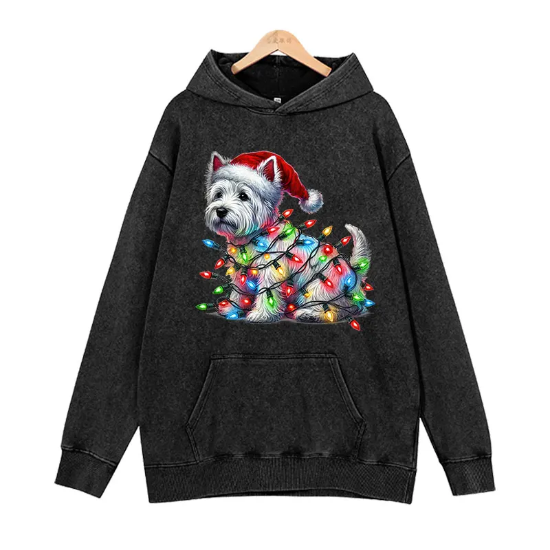 Colorful animal hooded sweatshirt for women, Spring and Autumn American retro sweatshirt, Christmas printed women's clothing