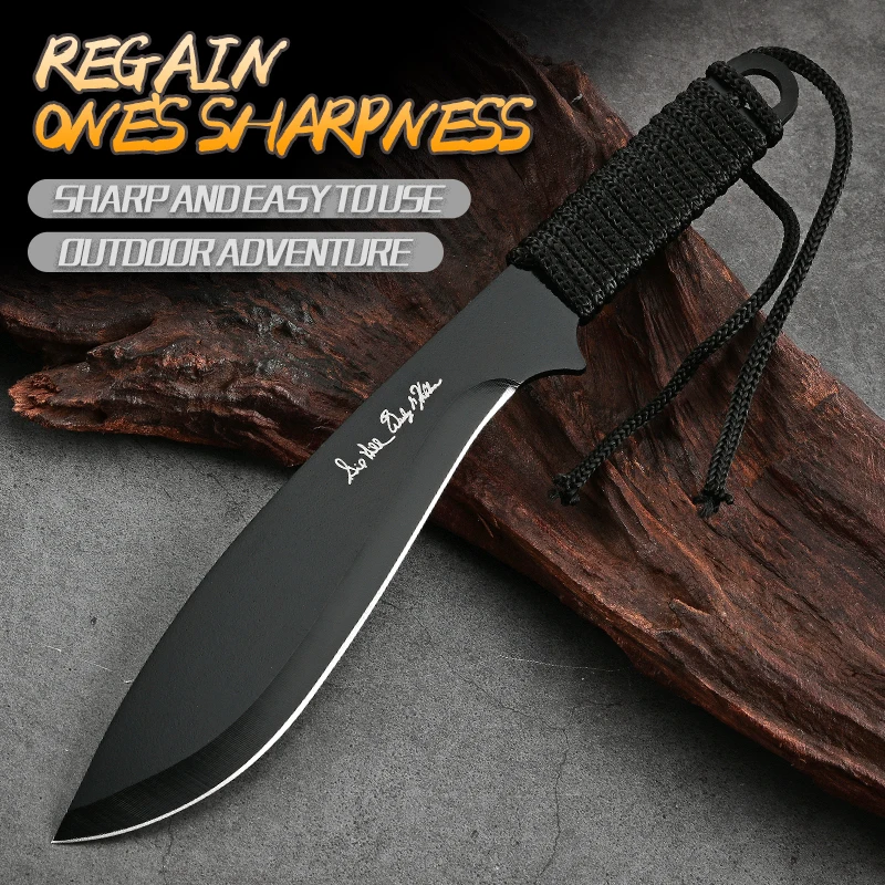 Straight outdoor knives are convenient to carry with you. Small straight knives are made of nylon rope and woven with handles fo