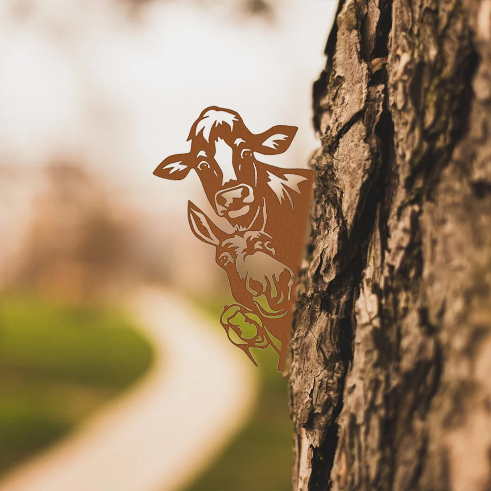 CIFBUY Farm Peeping Animals Metal Wall Art Iron Sculpture Animal-Themed Home Decor Rustproof Accent Garden Patio Yard Sign