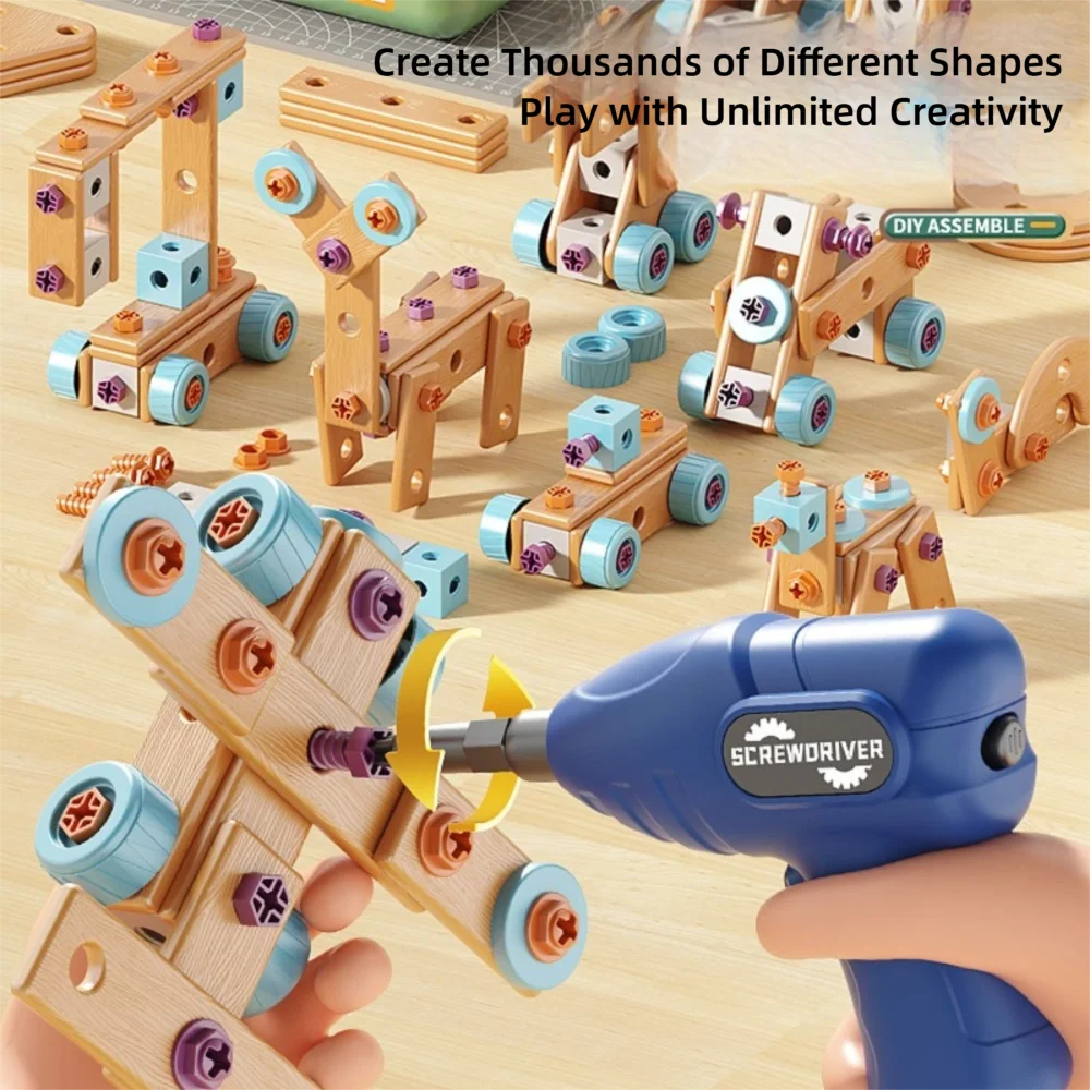190Pcs DIY Children's Repair Tool Box Toy Assembly Toys with Screwdriver and Drill Hand Disassembly Assembly Puzzle Funny
