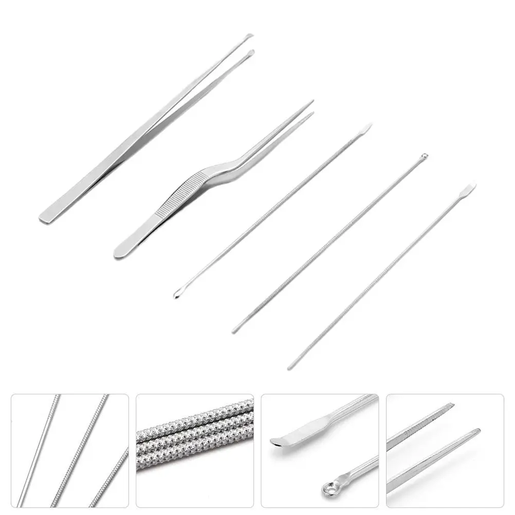 5Pcs Premium Stainless Steel Ear Wax Cleaner Set Rust Free Smooth Rounded Tips Anti Skid Handle Portable Ear Care Tools Kit