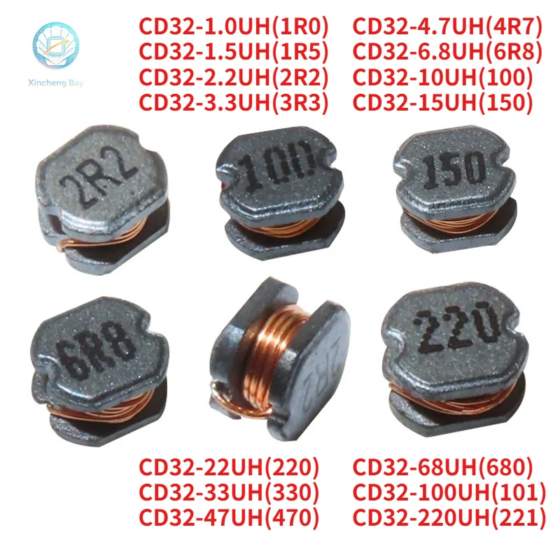 50PCS Wire Wound Chip Power Inductance 100 101 221 1R0 2R2 4R7 CD32 SMD Power Inductor 2.2 3.3 4.7 10UH 22 47 68 100 220 330UH
