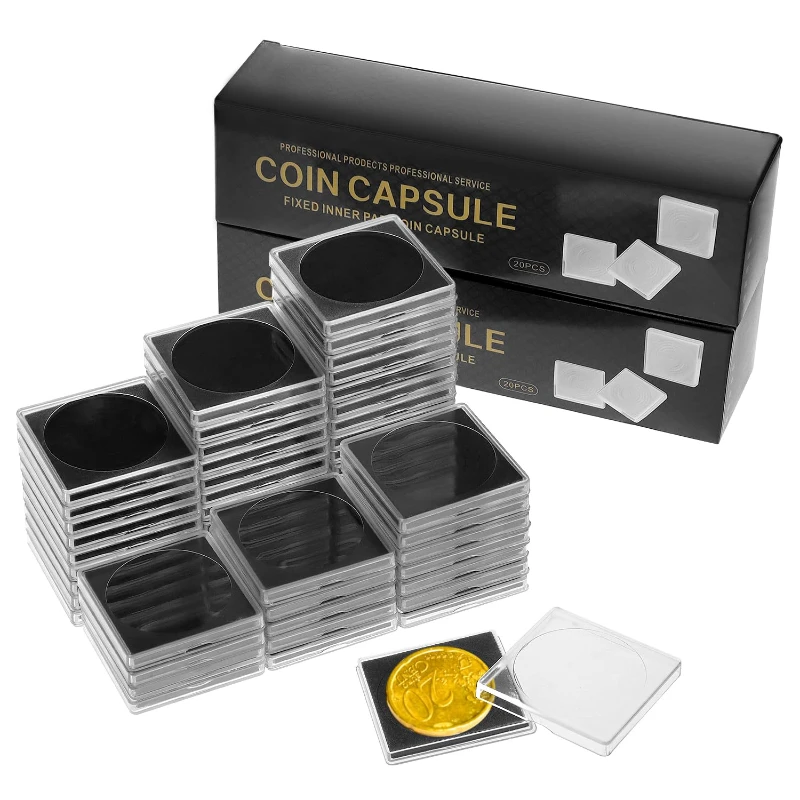 

10PCS 16mm-40mm Transparent Square Collection Storage Box Plastic Square Coin Rack Capsule Container Coin Collection Display Box