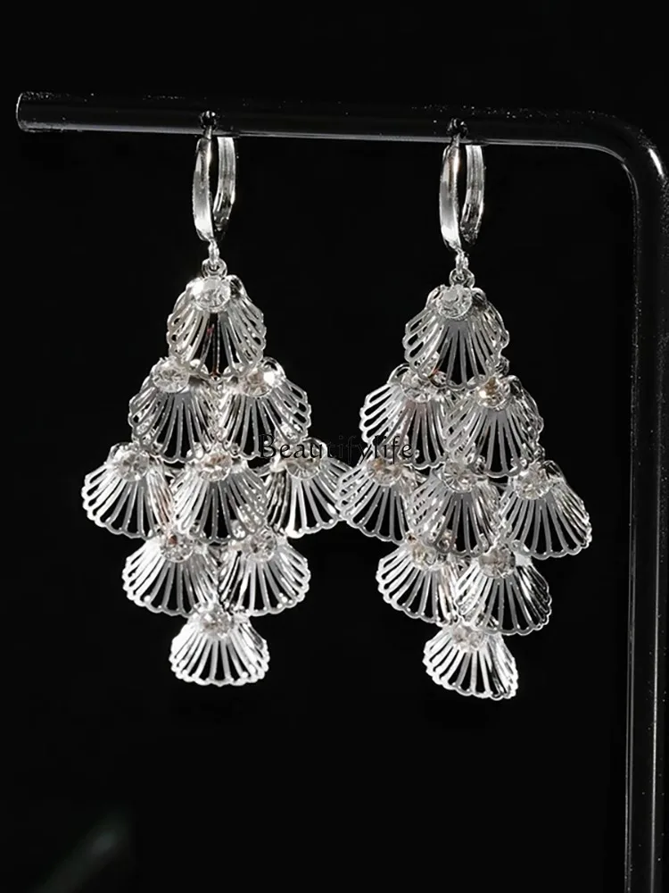 

Unique Design Hollow Shell Leaf Tassel Earrings for Women