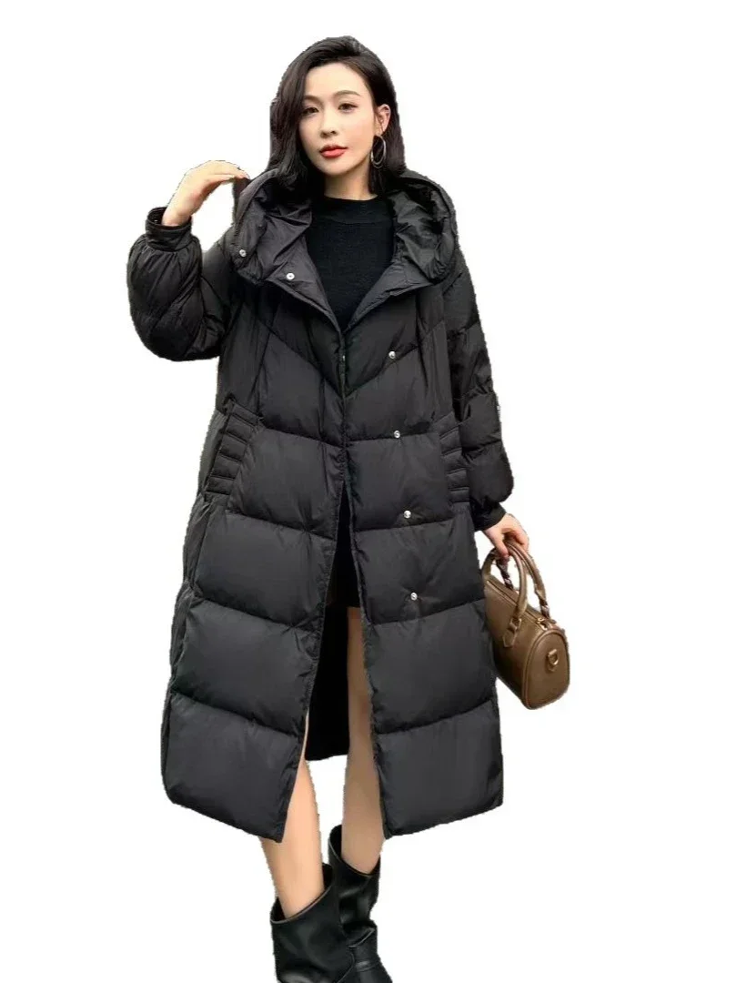 Nueva chaqueta de invierno para mujer, Parkas de plumón de ganso cálidas con capucha para ir al trabajo