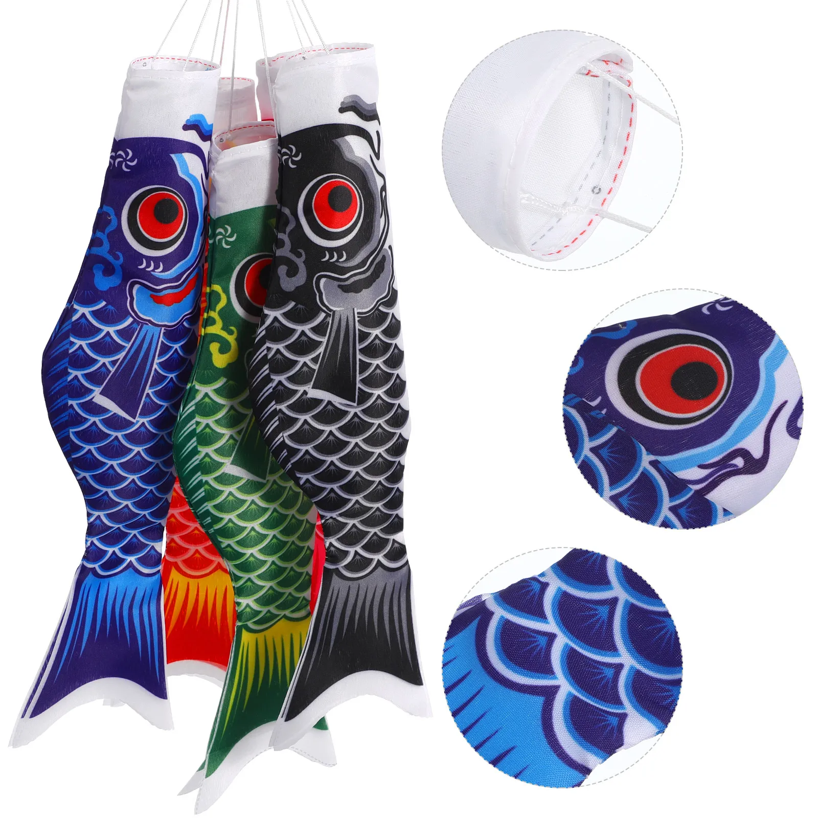 5Pcs Japanese Koinobori Windsocks Carp Flag Satin Waterproof Outdoor Decoration for Day Tree Wall Window Hanging