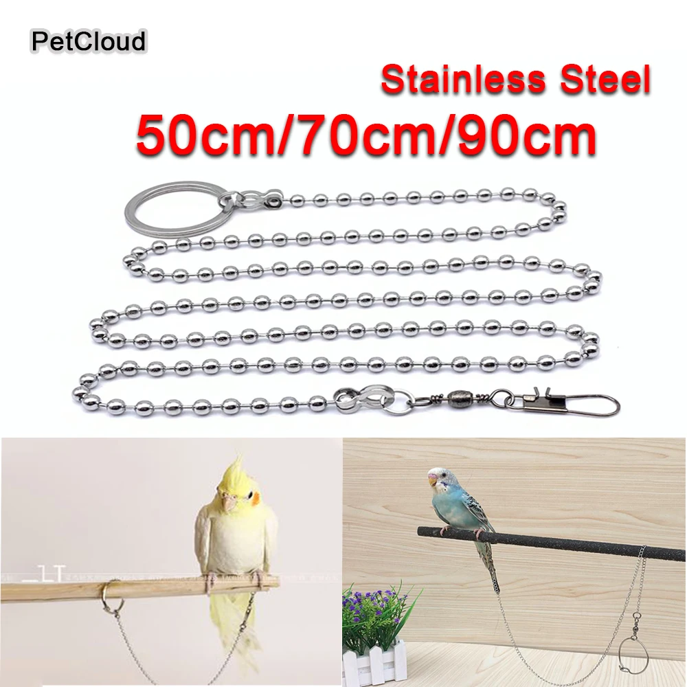 50/70/90cm Stainless Steel Bird Foot Chains Parrot Leash Bird Chain Anti Bite Rope Stand Chain Outdoor Flying Training Rope