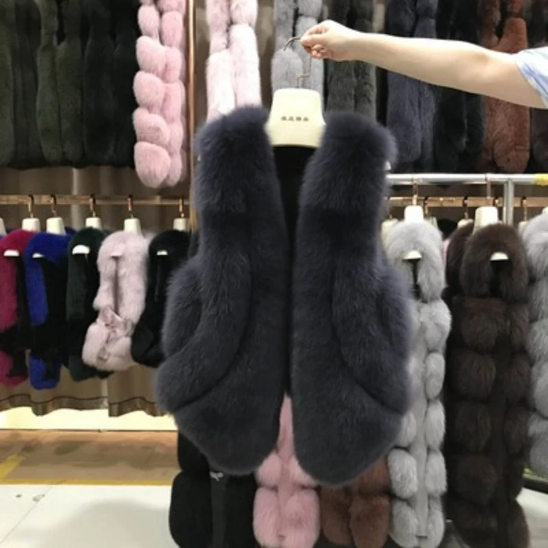 Women Faux Fox Fur Gilet Fishtail Hem Sleeveless Waistcoat Autumn Winter Warm Furry Vest Thick Ladies Fur Gilet Outerwear