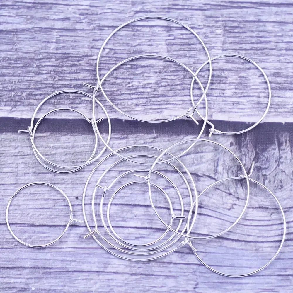 50 pçs anéis de rotulagem de vidro de vinho aros brincos orelha círculo fio liga redonda banhado a prata jóias diy encontrar encantos 20mm-35mm