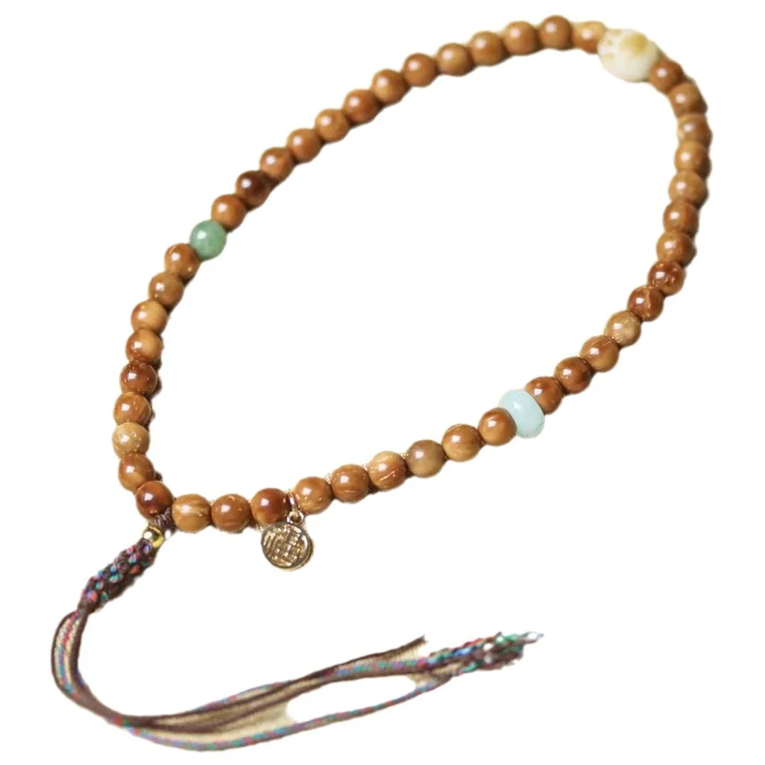 Premium Natural Kukui Bracelet Charred Cat Claw Double Strand Braided Tassel Worry Beads Exquisite Handicraft Jewelry