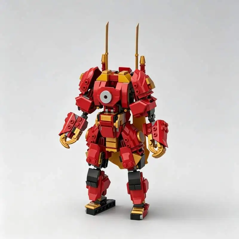NEW 351PCS Red Gold Robot Mech Model Building Blocks Articulated Figure Assembly Toy Creative Sci Fi Collection Display Toy Gift