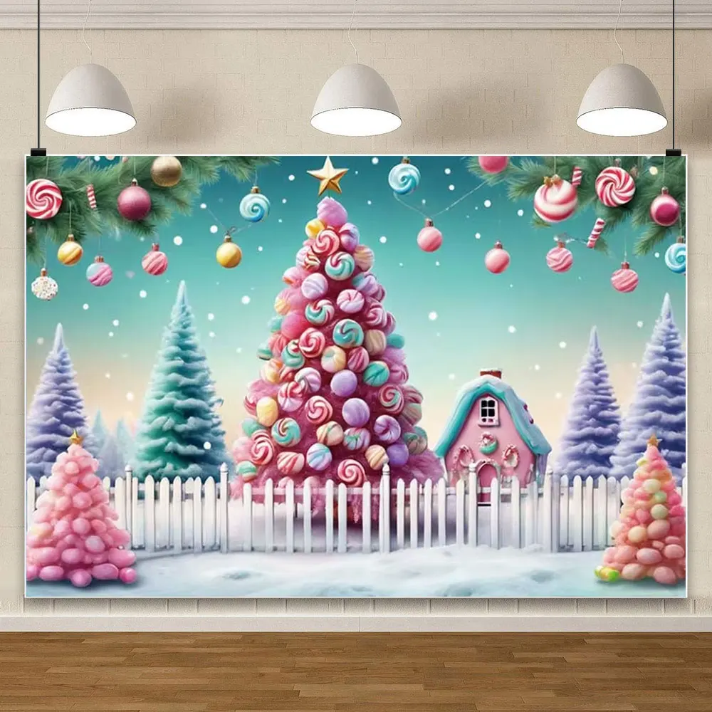 Christmas Village Backdrop Home Photography Decoration Winter Candy House Farm Large Big Tree Kid Gift Studio Background Prop