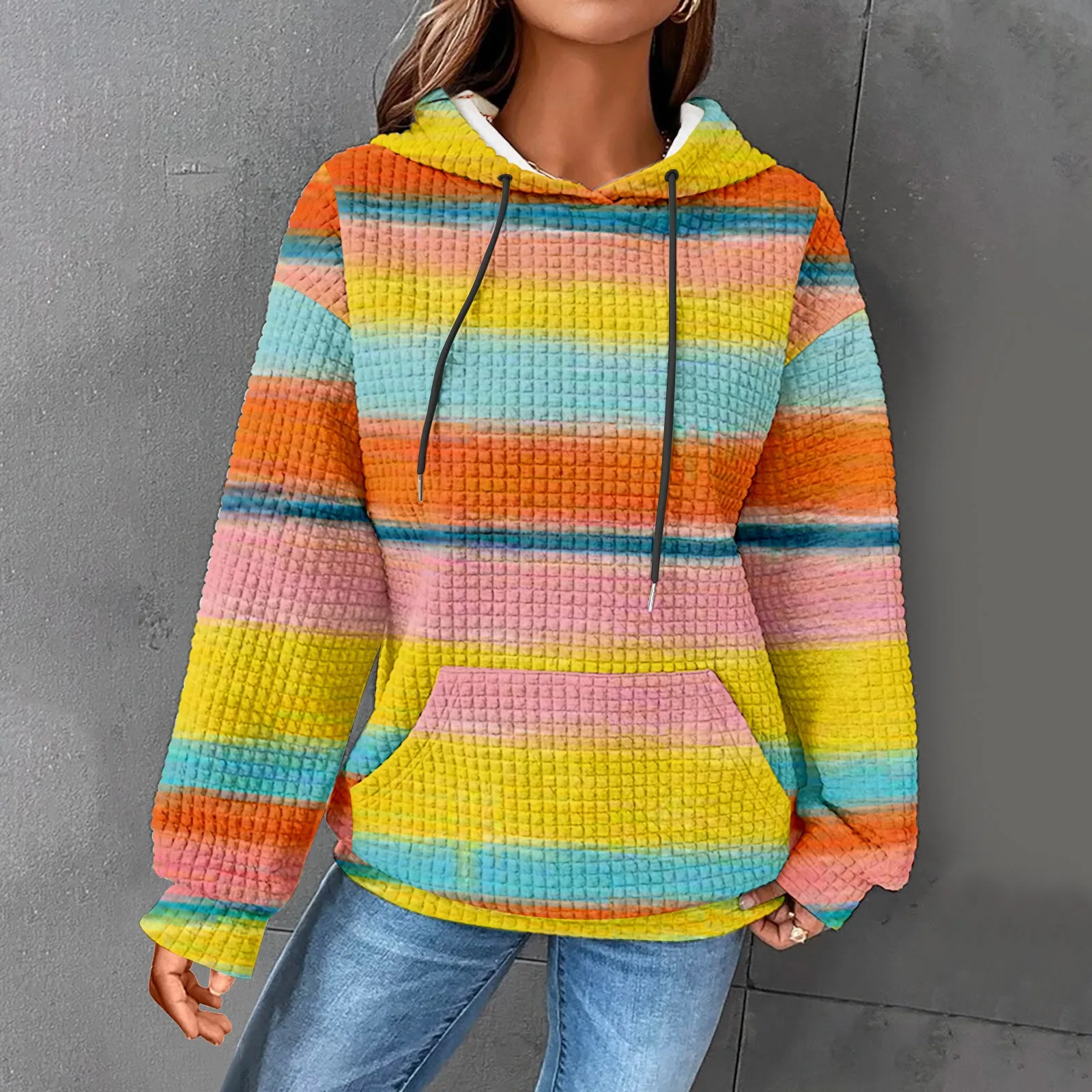 

Women's Cute Oil Painting Gradient Hoodie Drawstring Pullover Sweatshirt Fashionable Ladies Light Hoodie Distressed Hoodies