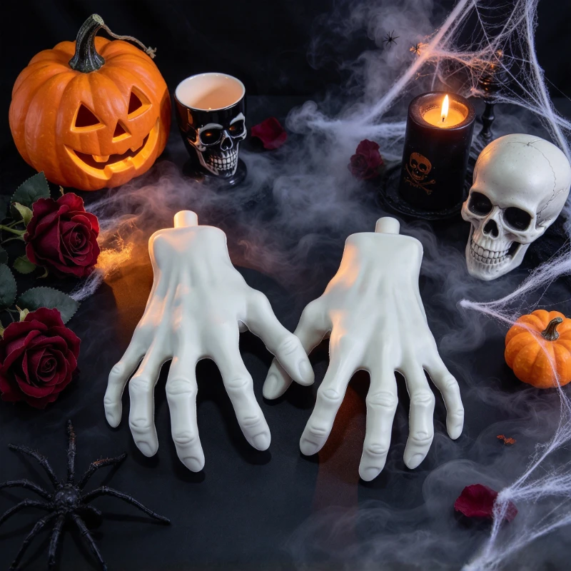 2pcs Realistic Life-Size Skeleton Hands, Fake Human Hands, Halloween Haunted House Zombie Graveyard Plastic Decor