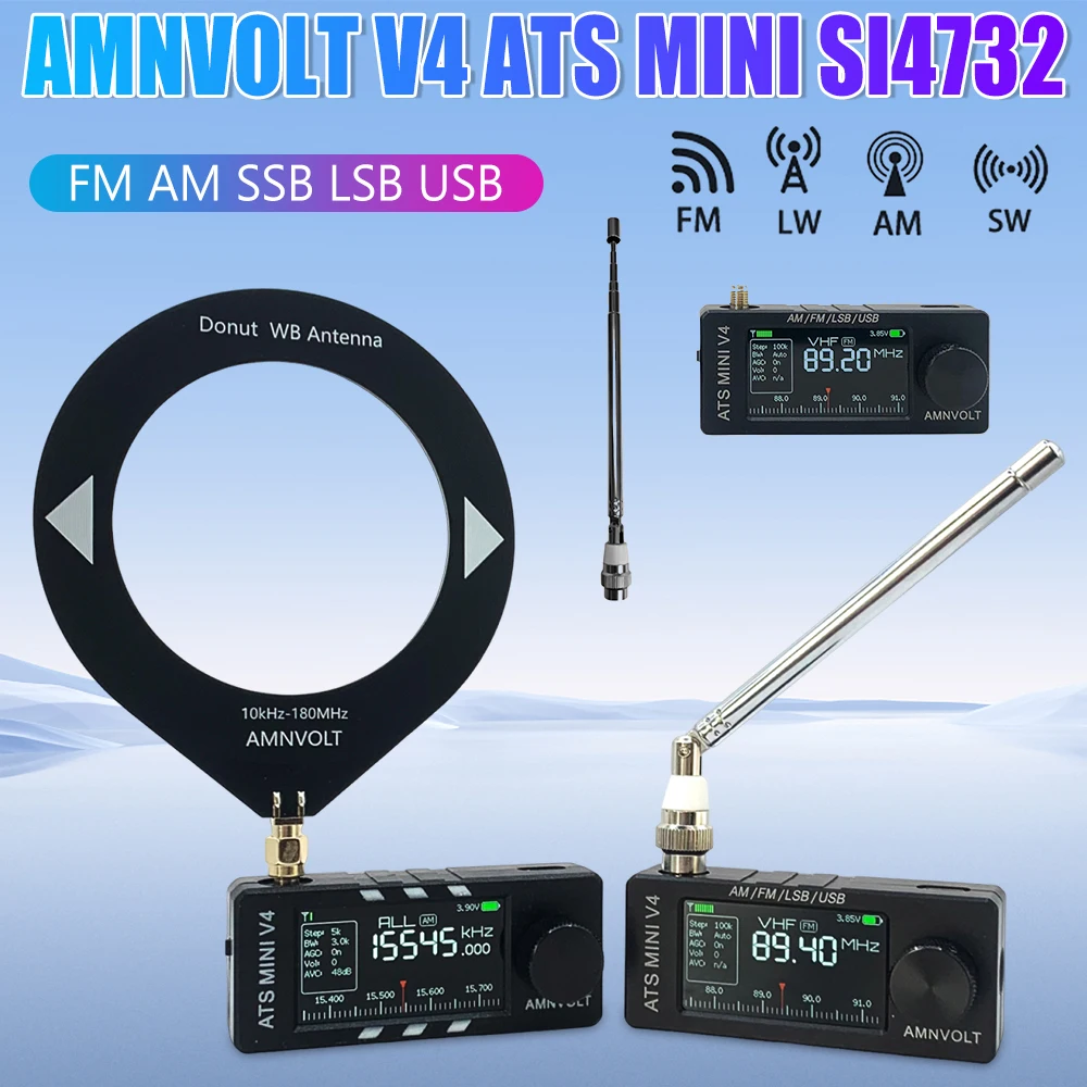 

AMNVOLT V4 ATS MINI SI4732 Вседиапазонное DSP-радио FM/AM/SSB/LSB/USB с встроенным усилителем для наушников Hi-Z, Оригинал