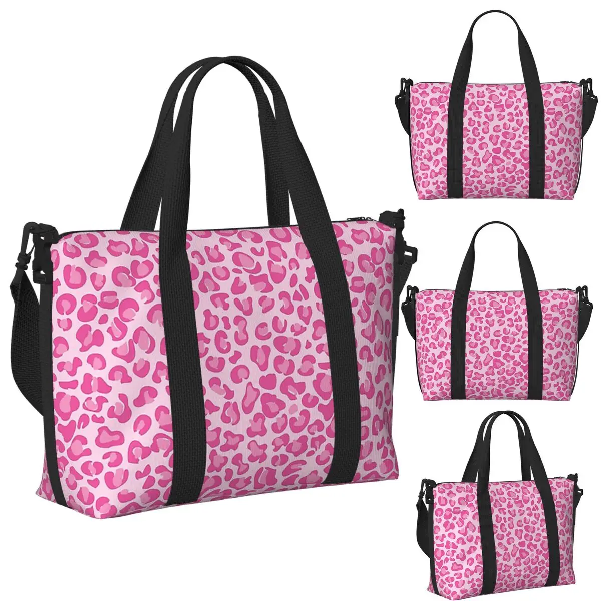 

Pink Leopard Print Beach Travel Bag Large Capacity Tote Bags for Gym Sport Women Shopping Duffle Shoulder Bag