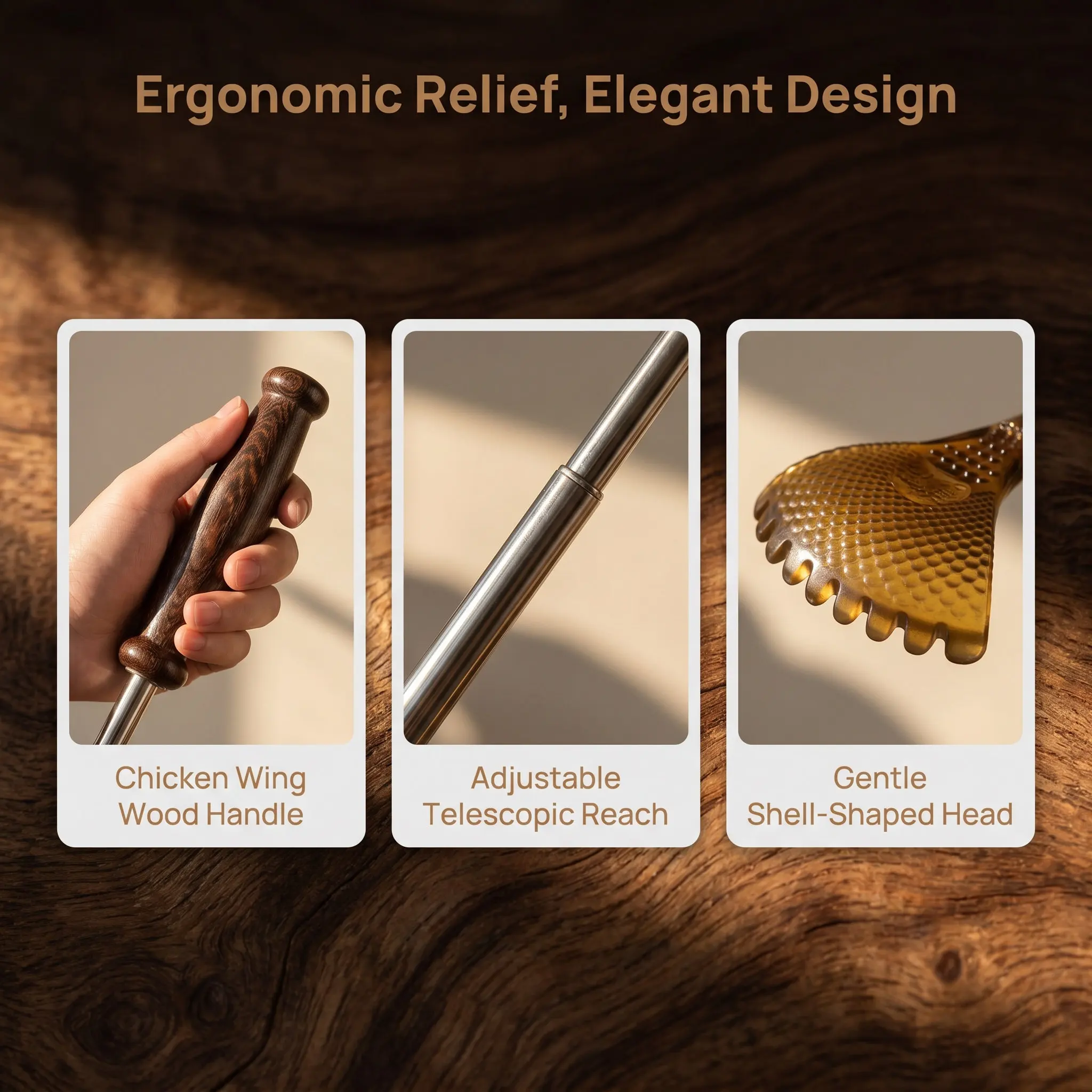 Portable Telescoping Back Scratcher Chicken Wing Wood Extendable Handle Self Back Massager Lightweight Travel Body Scratching