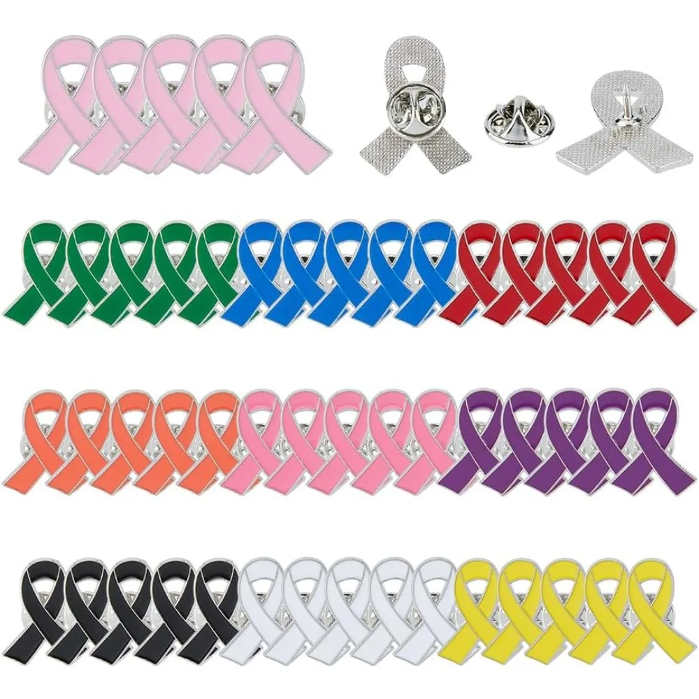 

50 шт., 10 цветов, булавки для лацканов с информацией о раке молочной железы, эмалированные булавки из сплава, значки из сплава, булавки для лацканов с лентой для благотворительных случаев