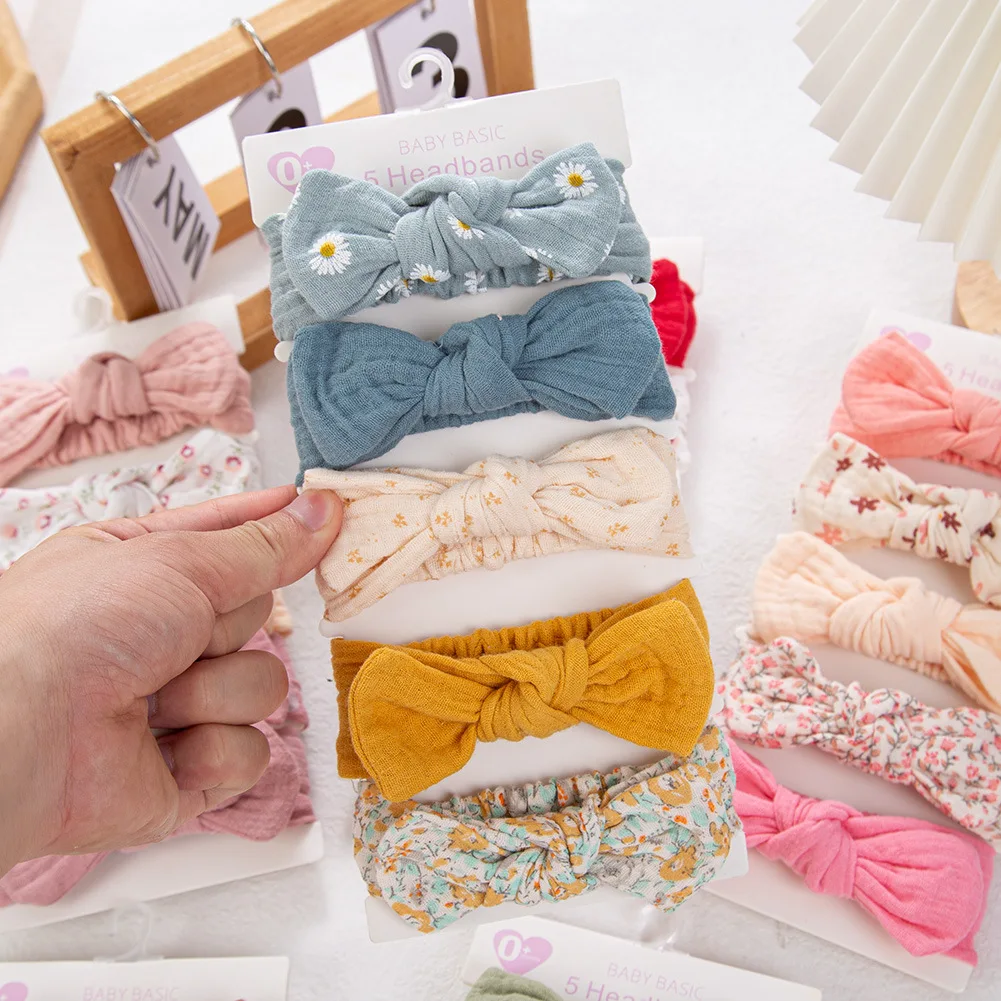 

5PC/lot 100% Organic Cotton Baby Headband Newborn Knotted Hair Bow Turban Floral Prints Headband Children Girls Hair Accessories