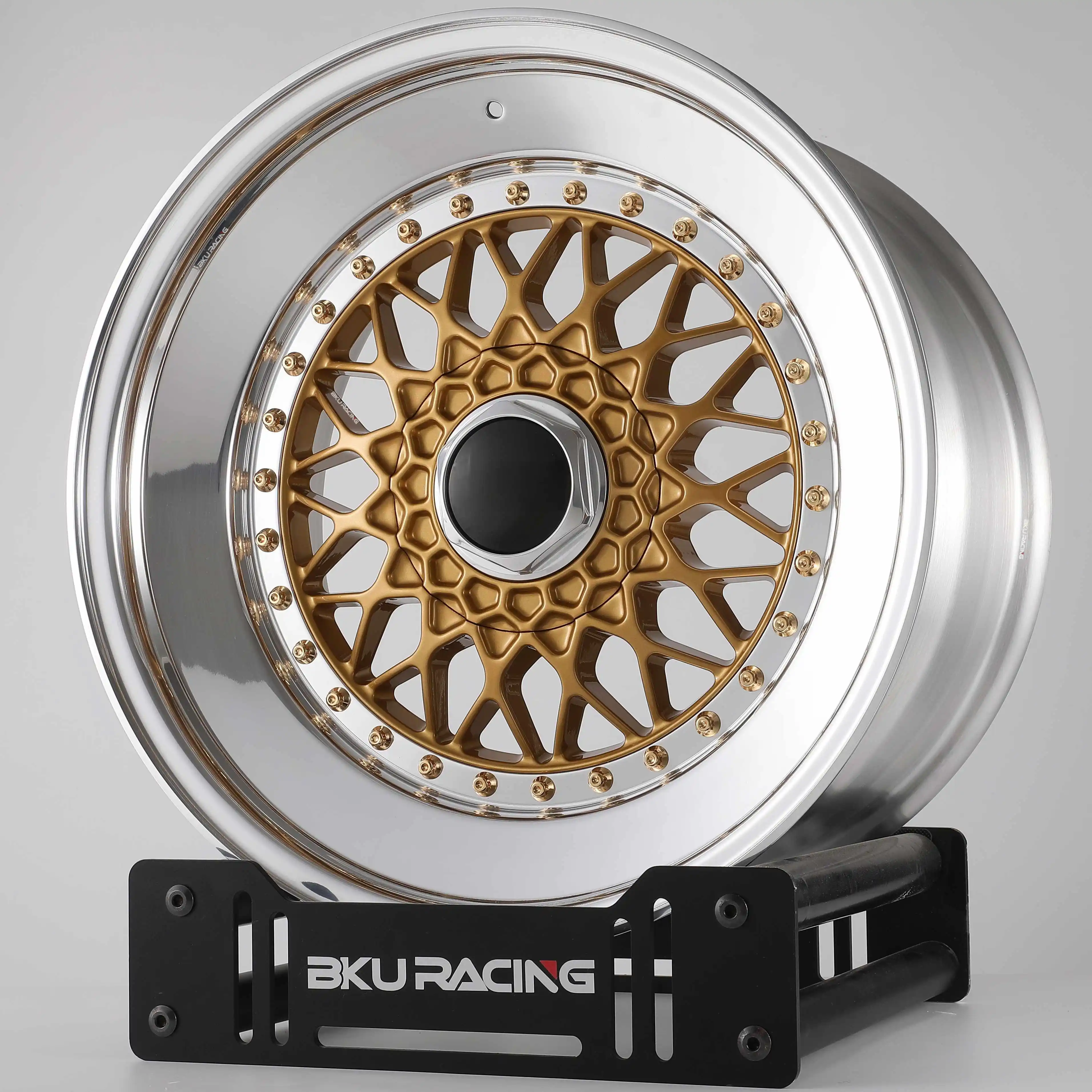 Bku 3 Piece 5x120 4x100 Step up Wheels 15 16 17 18 Inch Rims Alloy Gold Face Wheel Rim for BMW M5 E30 M3 E34 E36 E28 E46 E21 E12