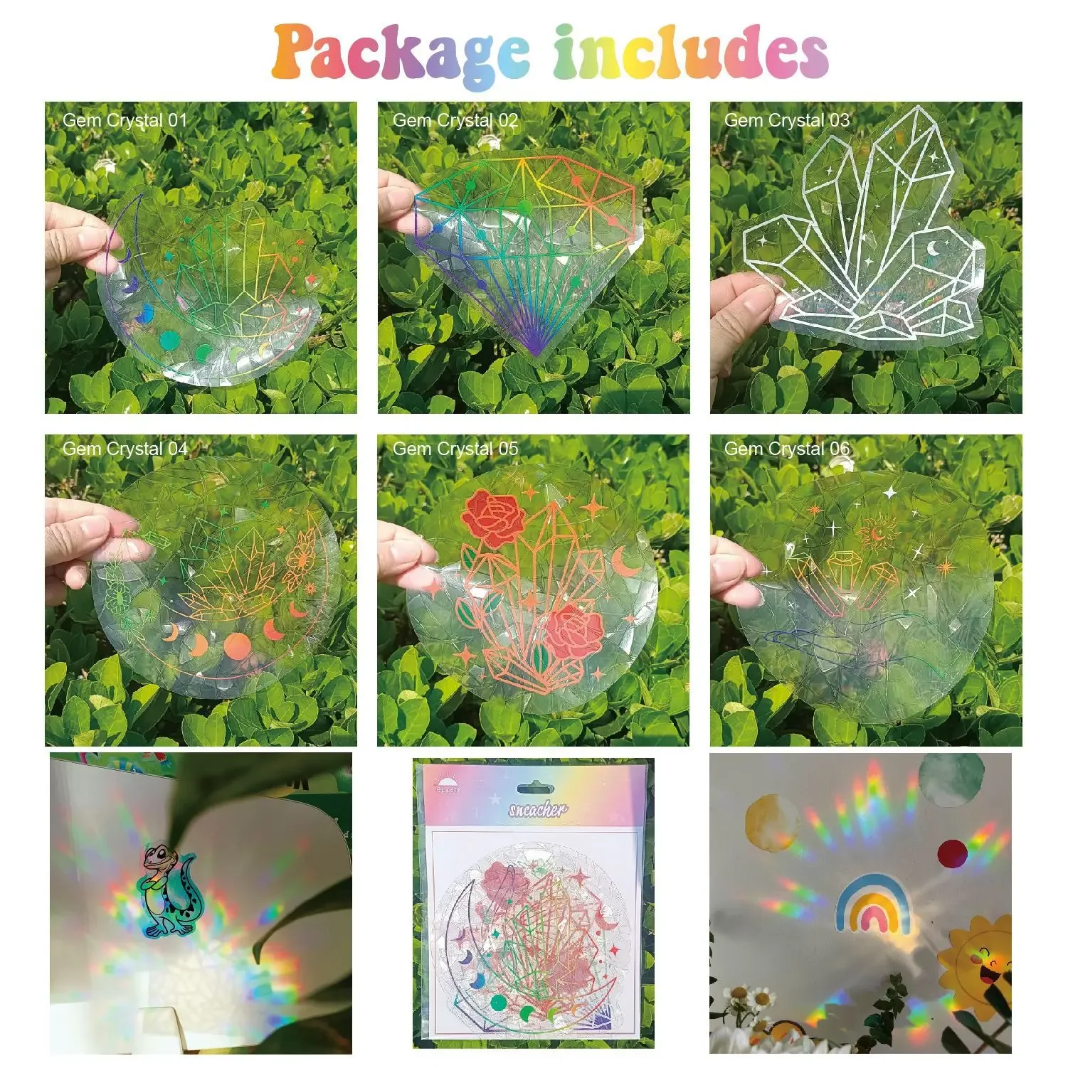 New Sunshine Catcher Window Sticker Rainbow Prism Adhesive Free PVC Animal Butterfly Static Sticker Colorful Glass Sticker 6pcs