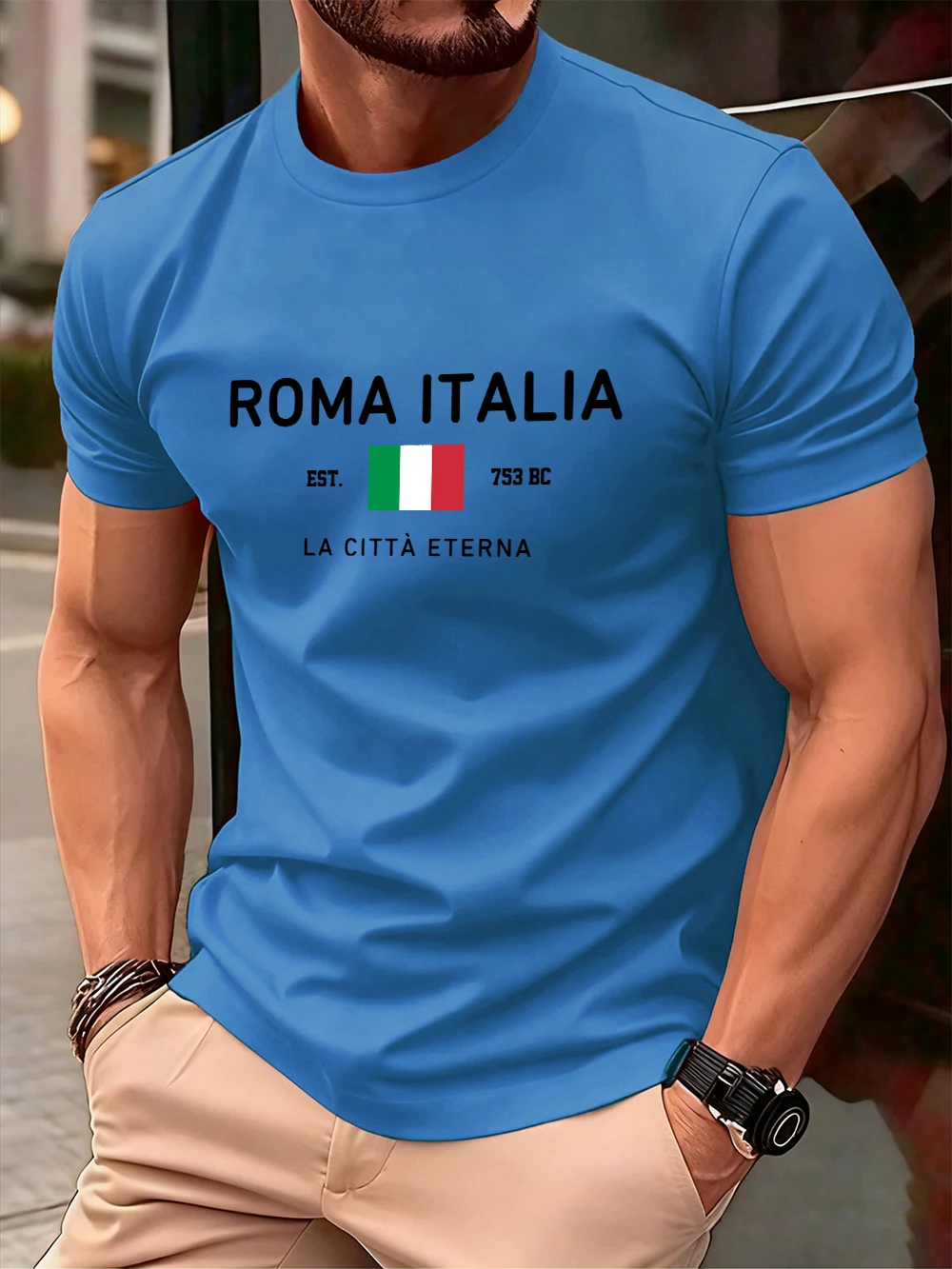 Camisetas de algodón con estampado de letras Roma Italia para hombre, camiseta cómoda de manga corta de verano, camisetas suaves de gran tamaño con cuello redondo, ropa básica