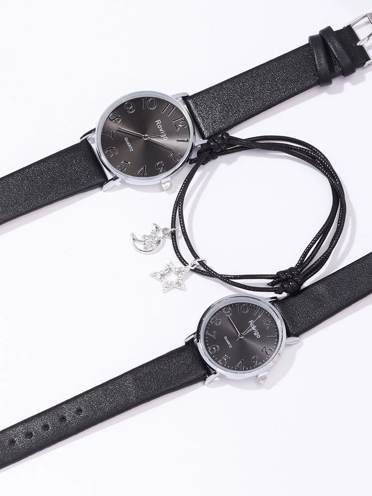 4pcs Minimalist Couple Watches for Male and Female Students, Digital Side Casual Fashion Versatile Quartz Watch, Couple Bracelet