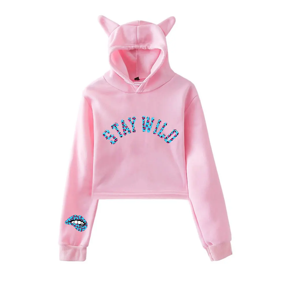 Ben Azelart Stay Wild Lip Hoodie Vintage 90s Streetwear Hoodie Merch Hoodies Fashion Sweatshirts for Girls Cat Ear Crop women