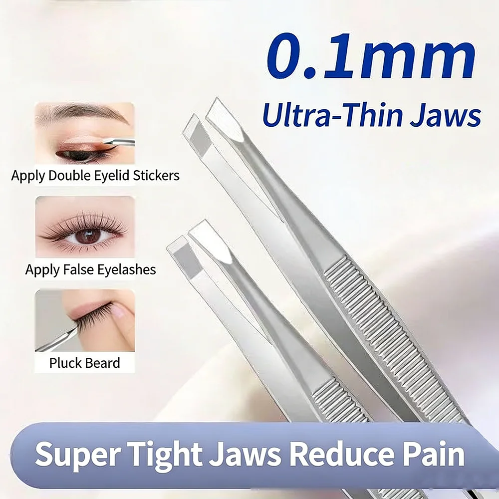 Pęseta ze stali nierdzewnej do brwi, pozioma, z ukośnym ostrzem, płaska, do brwi, do powiek, do usuwania włosów.