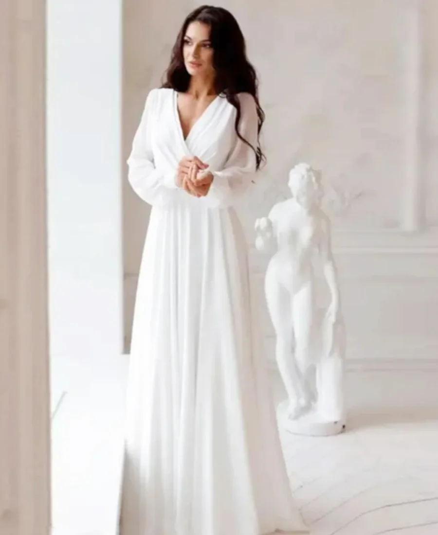 

A-Line vestidos boda playa 2024 Elopment Full Sleeves Vestido De Novia Store Chiffon Wedding Dresses White Dresses Womens