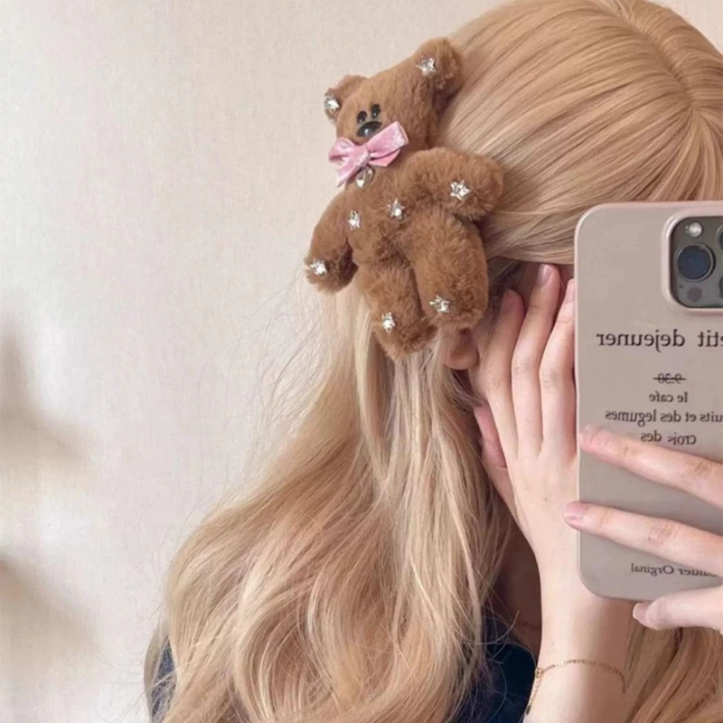 لطيف القوس - دب ربطة عنق الدب القطيفة دبوس الشعر الدب الناعم للفتيات الديكور التصميم الإبداعي دبوس الشعر المستخدمة للحياة اليومية