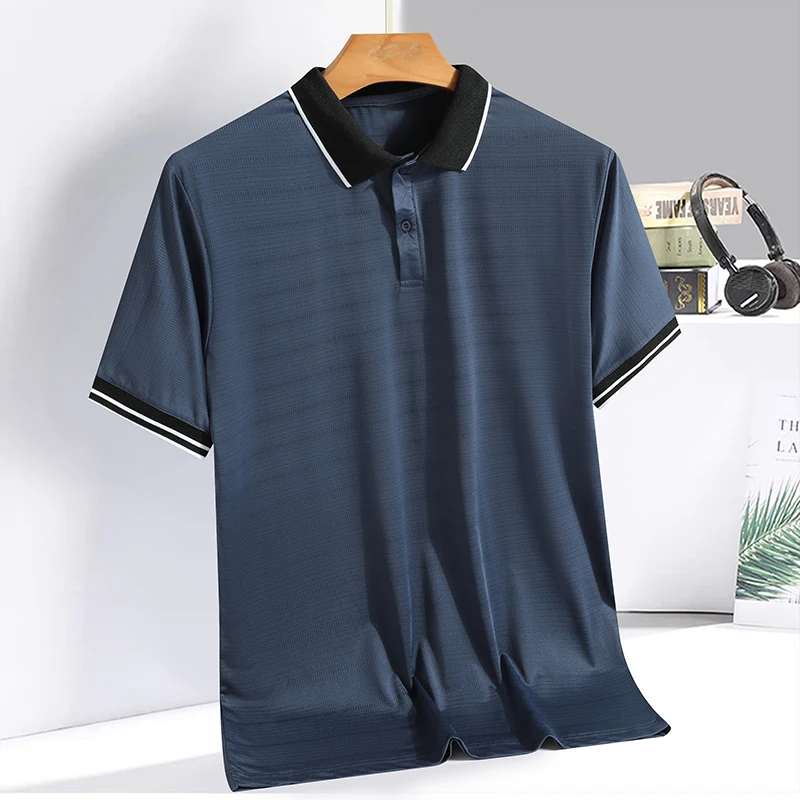 Ice Silk Polo Shirt Quick-drying Short-sleeved Lapel Loose High Elastic Quick-drying Light Plate Men's Top