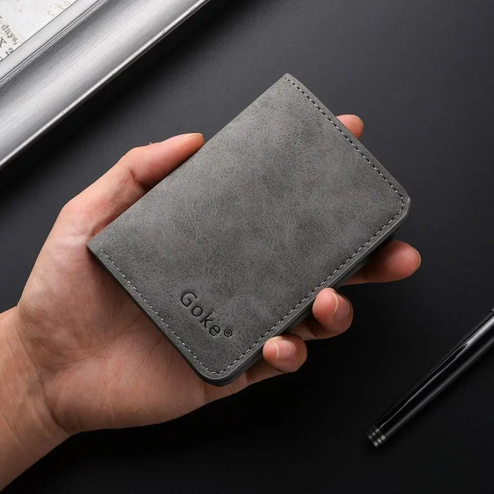 Slim Profile Men's Card Holder Multi Card Slots Anti-Magnetic Bifold Wallet Mini Size Multifunctional Driver's License Holder